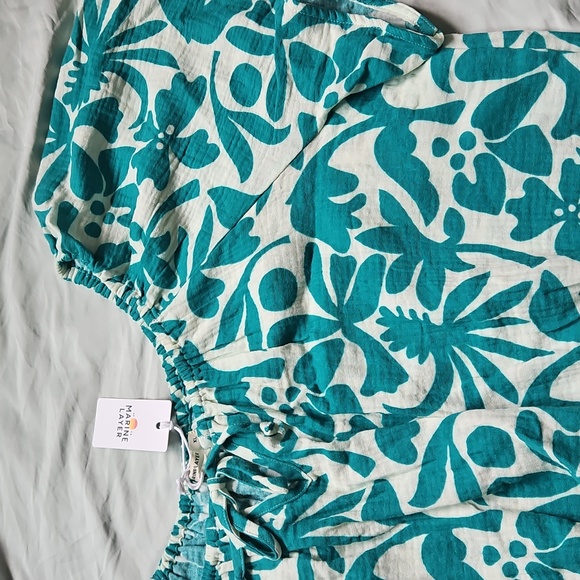 NWT Marine Layer Teal Floral Blouse, Size XL - Picture 4 of 9